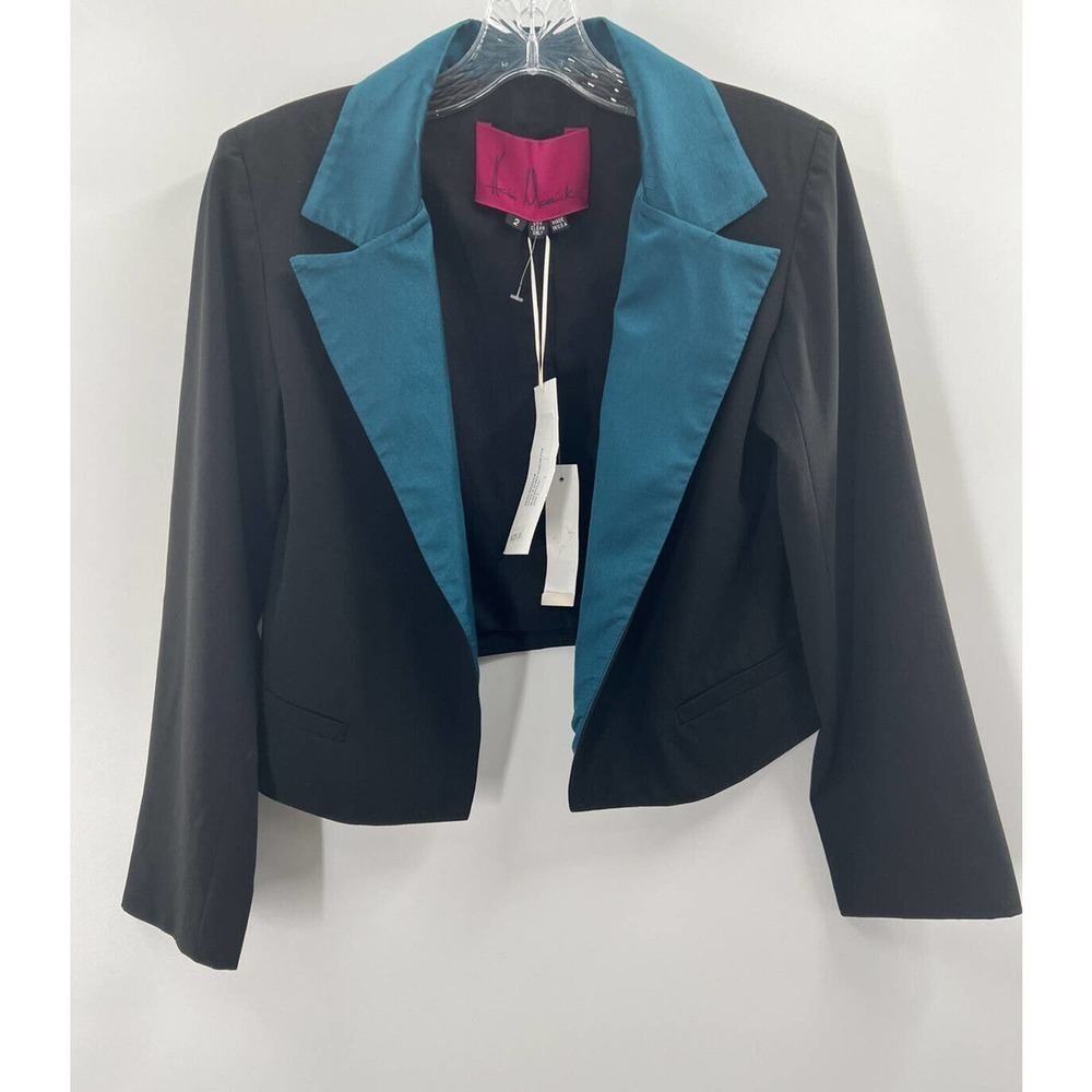 Heidi Merrick Women’s Shaun Tuxedo Jacket Blazer Black Teal Size 2 New W/ Tags
